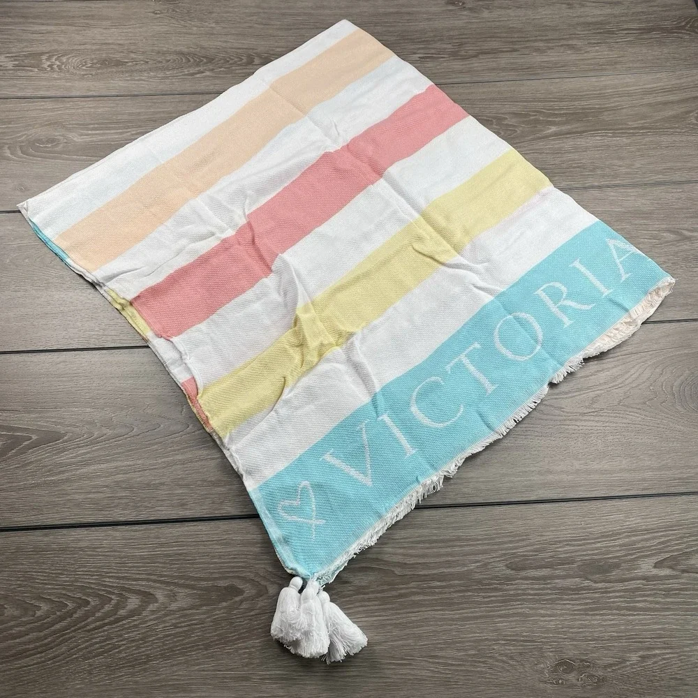Victoria's Secret Limited Edition‎ 2018 Pastel Striped Tassel Beach Blanket NWOT